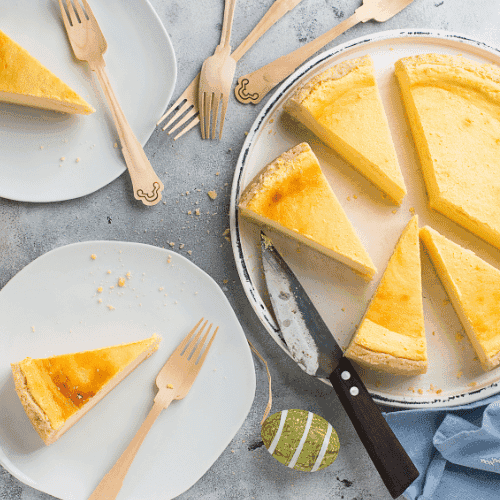 Chilled Classic New York cheesecake with a graham cracker crust