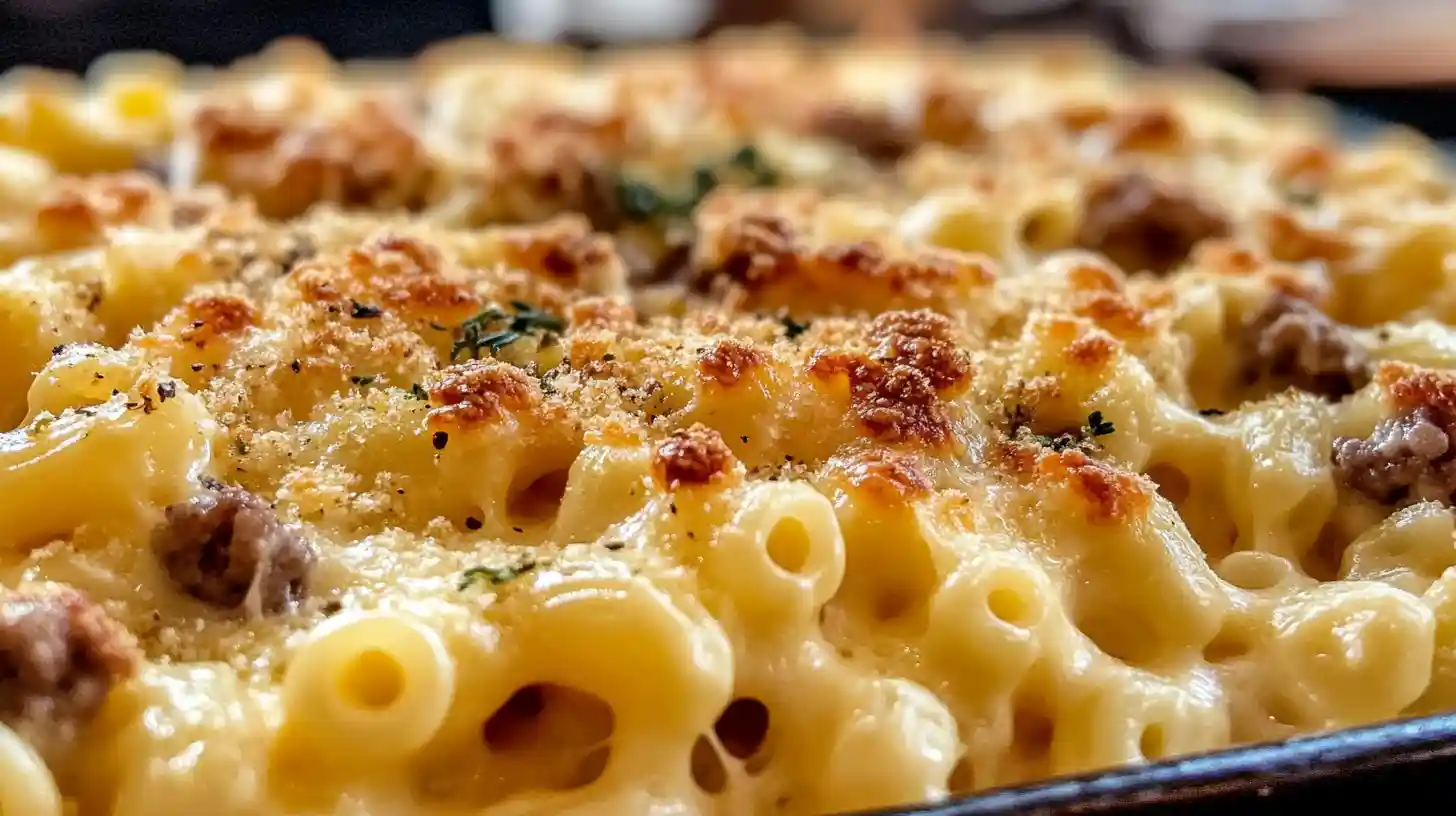 Crispy baked vegan mac and cheese balls served on a wooden platter.