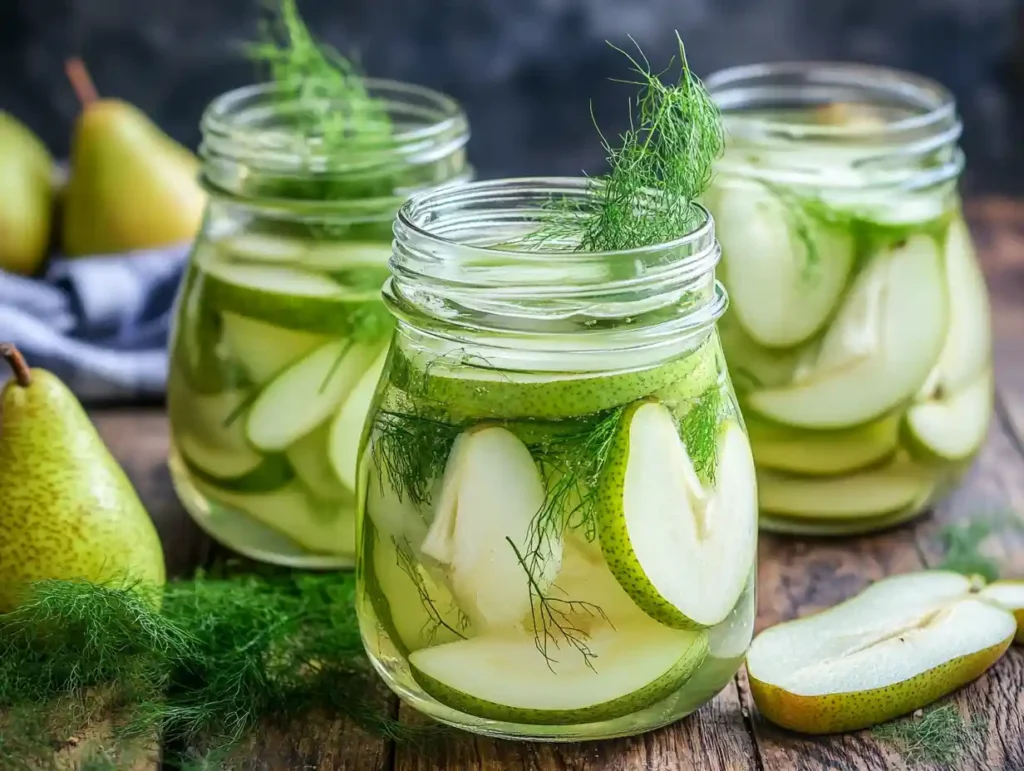 Fennel and pear water for weight loss served in two glasses with mint and lemon slices for garnish.