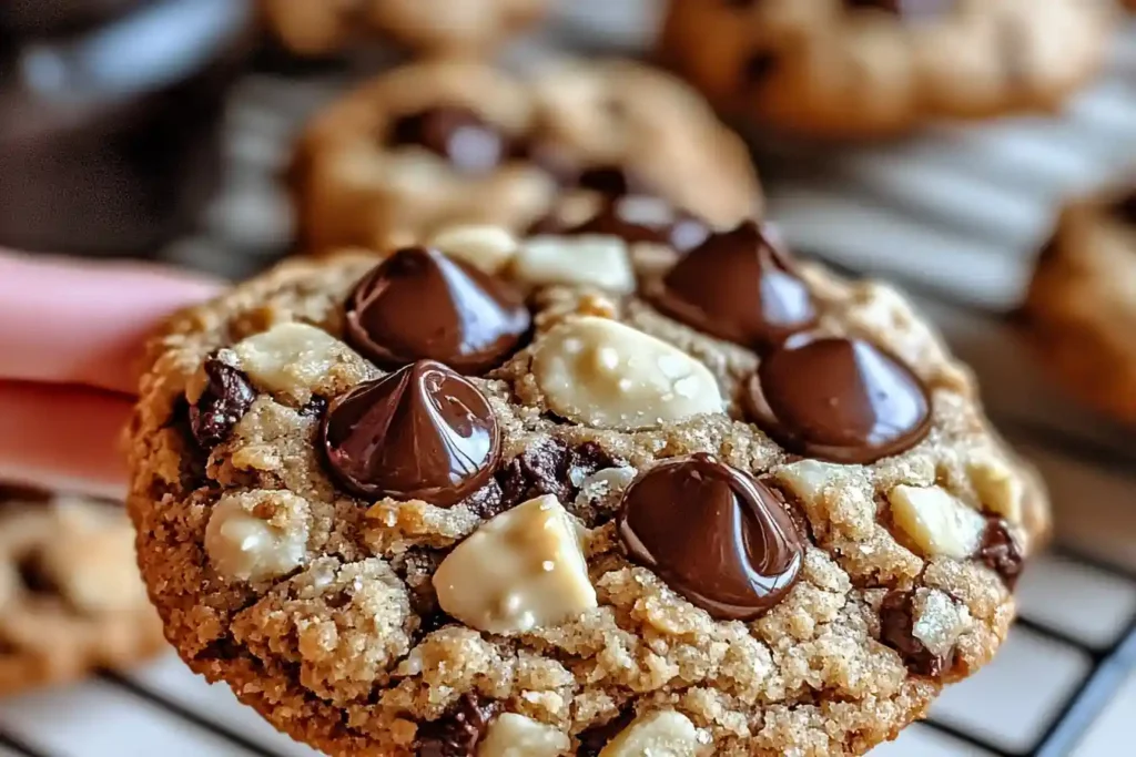 Freshly baked almond flour chocolate cookies on a cooling rack.