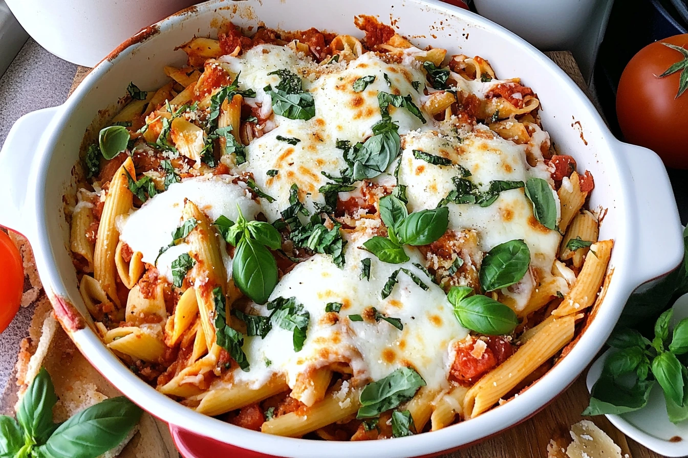 Elegant deconstructed lasagna served with ricotta, marinara, and fresh basil on a white plate.