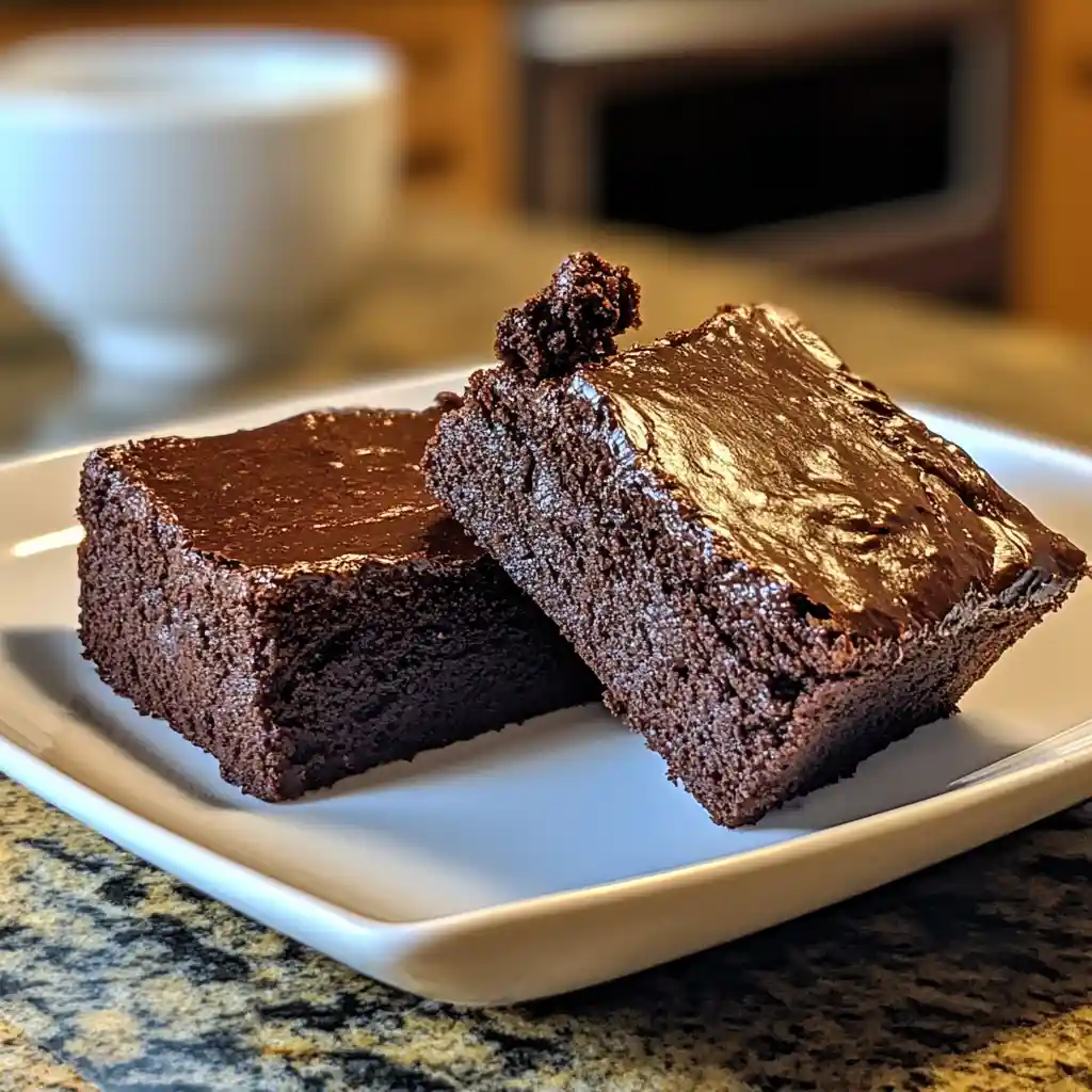 A slice of gluten free brownie naturally displayed on a plain white kitchen countertop in a typical home kitchen.
