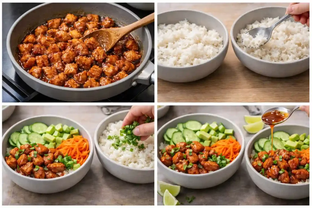 hot honey chicken rice bowls steps 2