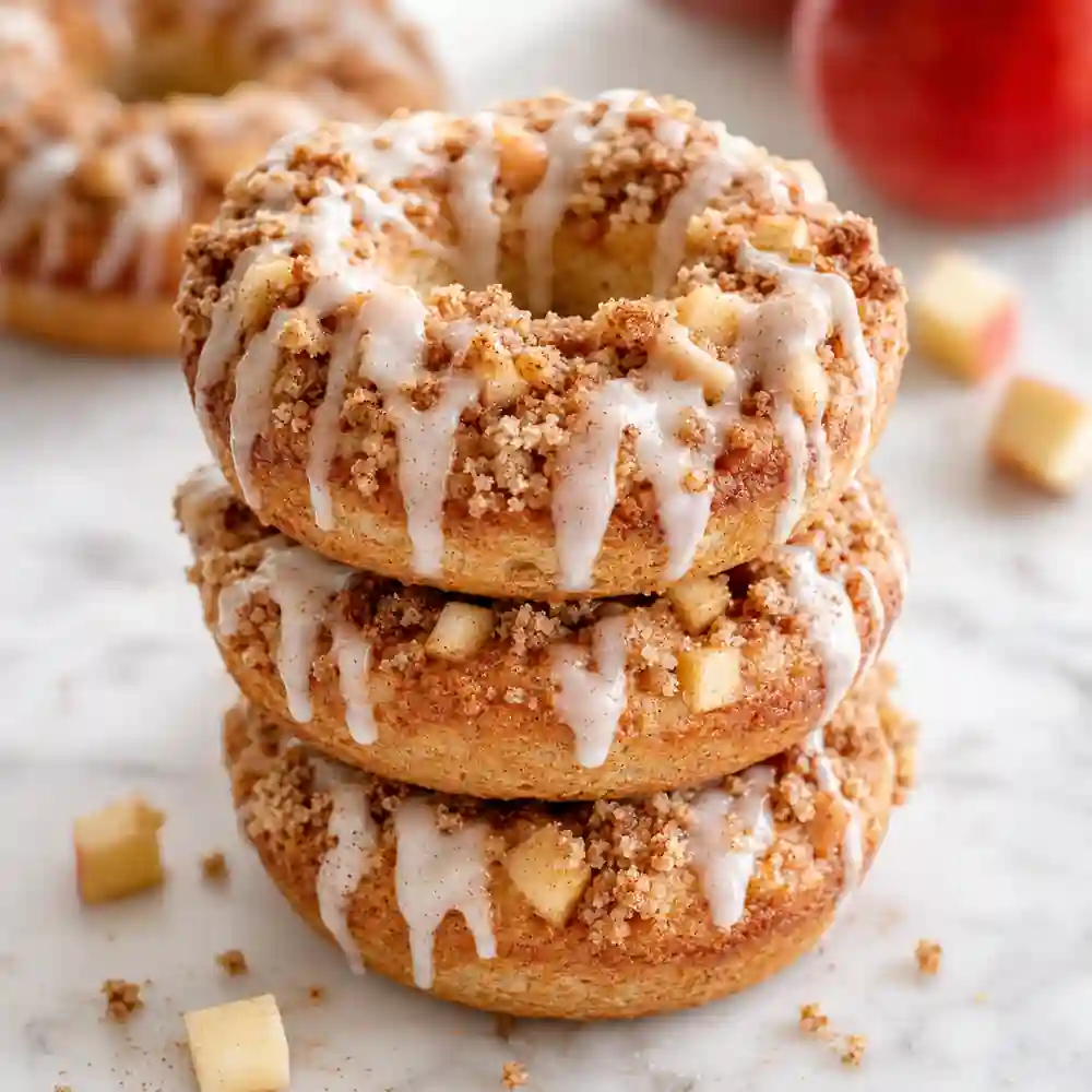 Apple Crumble Baked Donuts with cinnamon crumble and icing