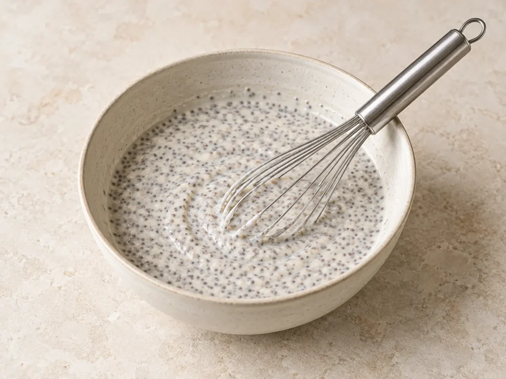 Slightly thickened chia pudding mixture after stirring