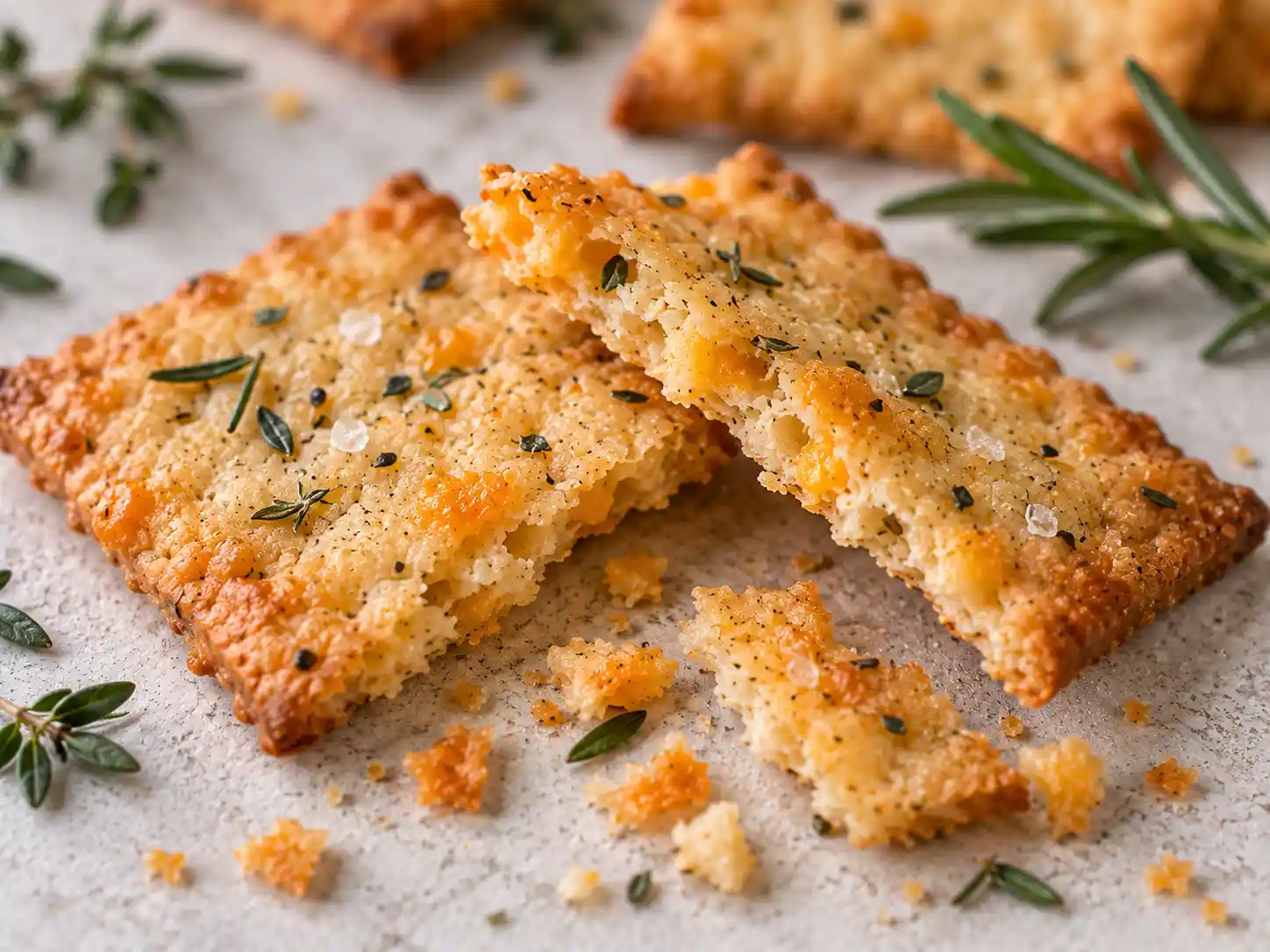 Sourdough discard crackers broken open to show a thin crisp texture