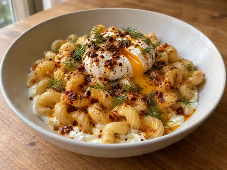 Turkish Eggs Pasta with Garlic Yogurt and Chili Butter