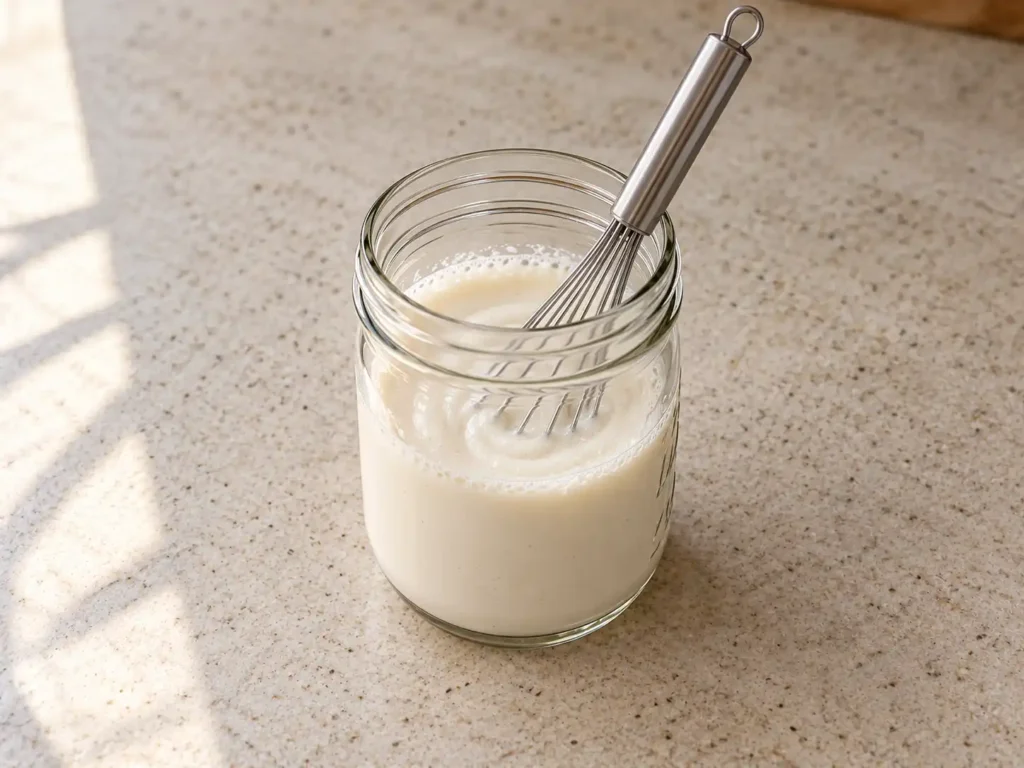 Smooth vanilla protein and Greek yogurt base in a glass jar